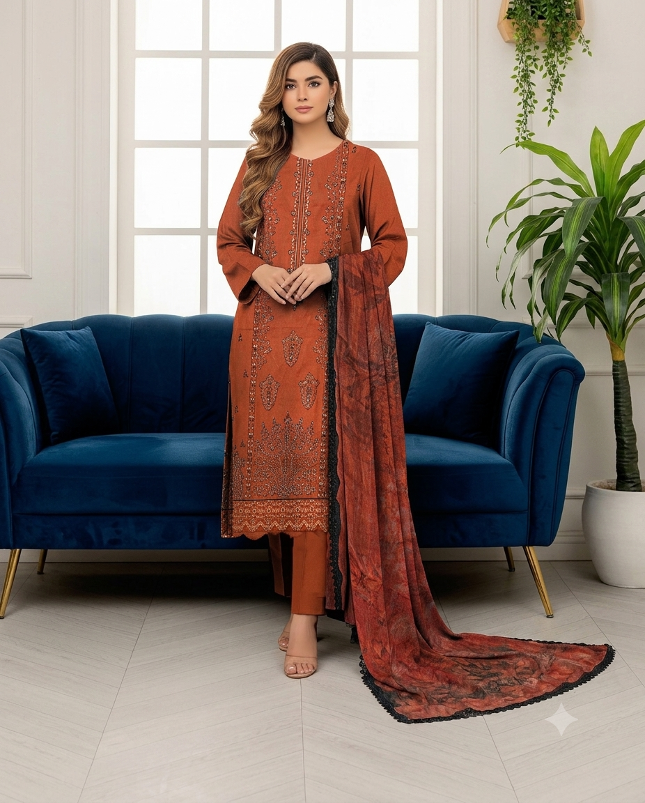 Embroidery 3pc suit-999