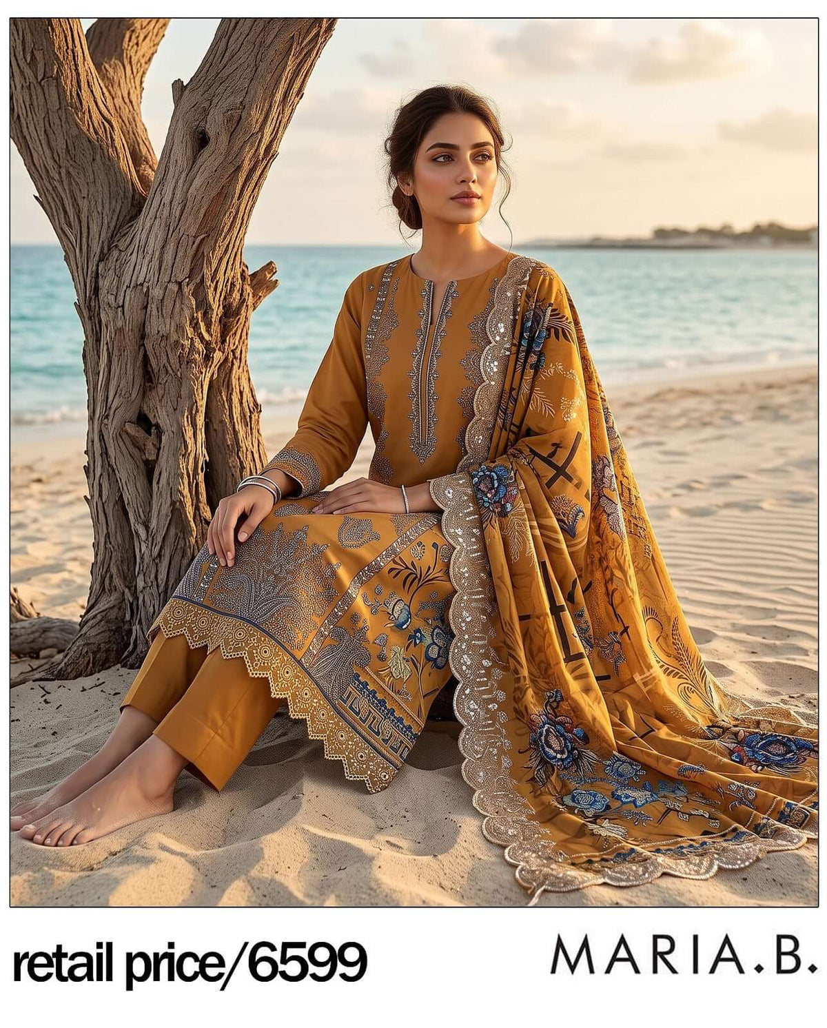 RIVAJ Golden Ornate Embroidered Lawn 3-Piece unstitched suit set