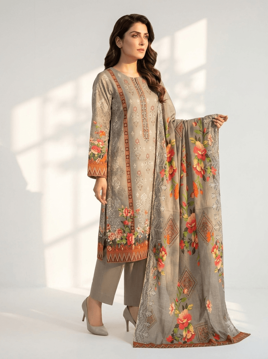 Fresh Grey Embroidered Lawn 3-Piece