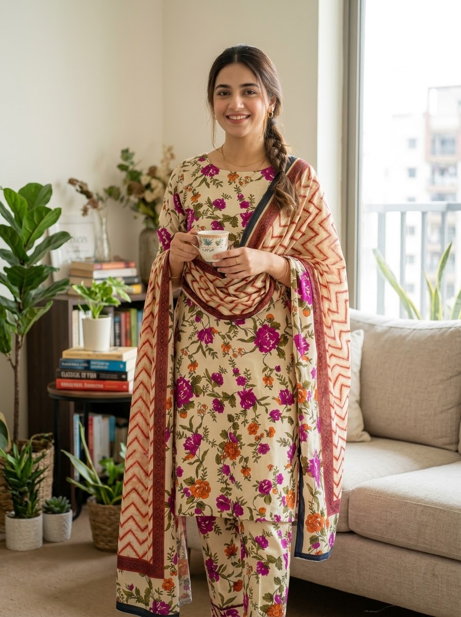 Classy Linen Printed 3-Piece