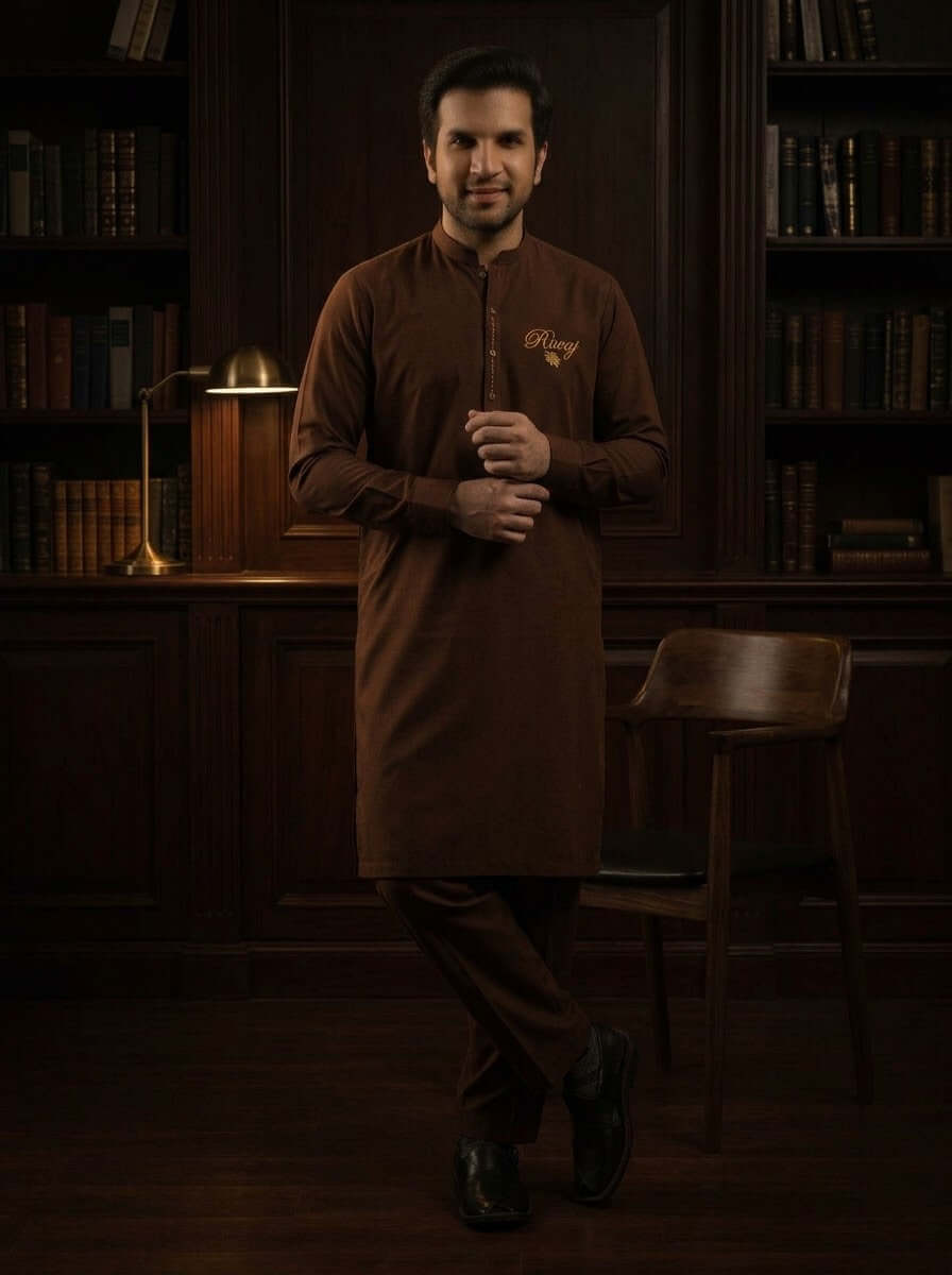 Dark Brown Matte Finish Unstitched Suit