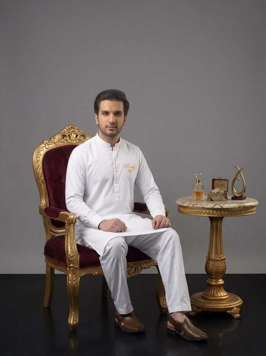 Rivaj Pure White Unstitched Suit