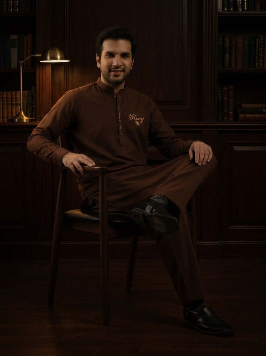 Dark Brown Matte Finish Unstitched Suit