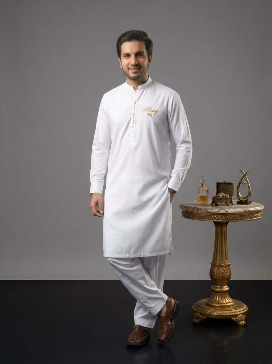 Rivaj Pure White Unstitched Suit